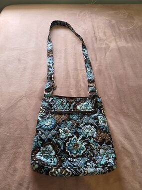 Vera Bradley Brown and Teal Floral Quilted Crossbody